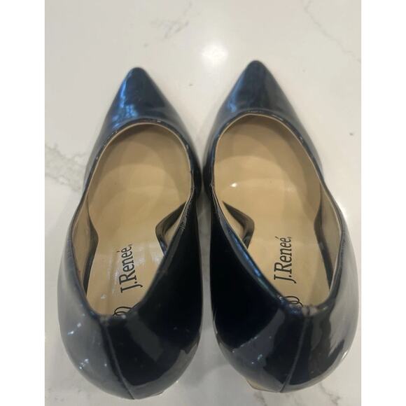 J.‎ RENEE Carrara Sz 7.5 M Navy Pointed Toe Gold High Heels Pumps Patent Leather - Picture 9 of 11
